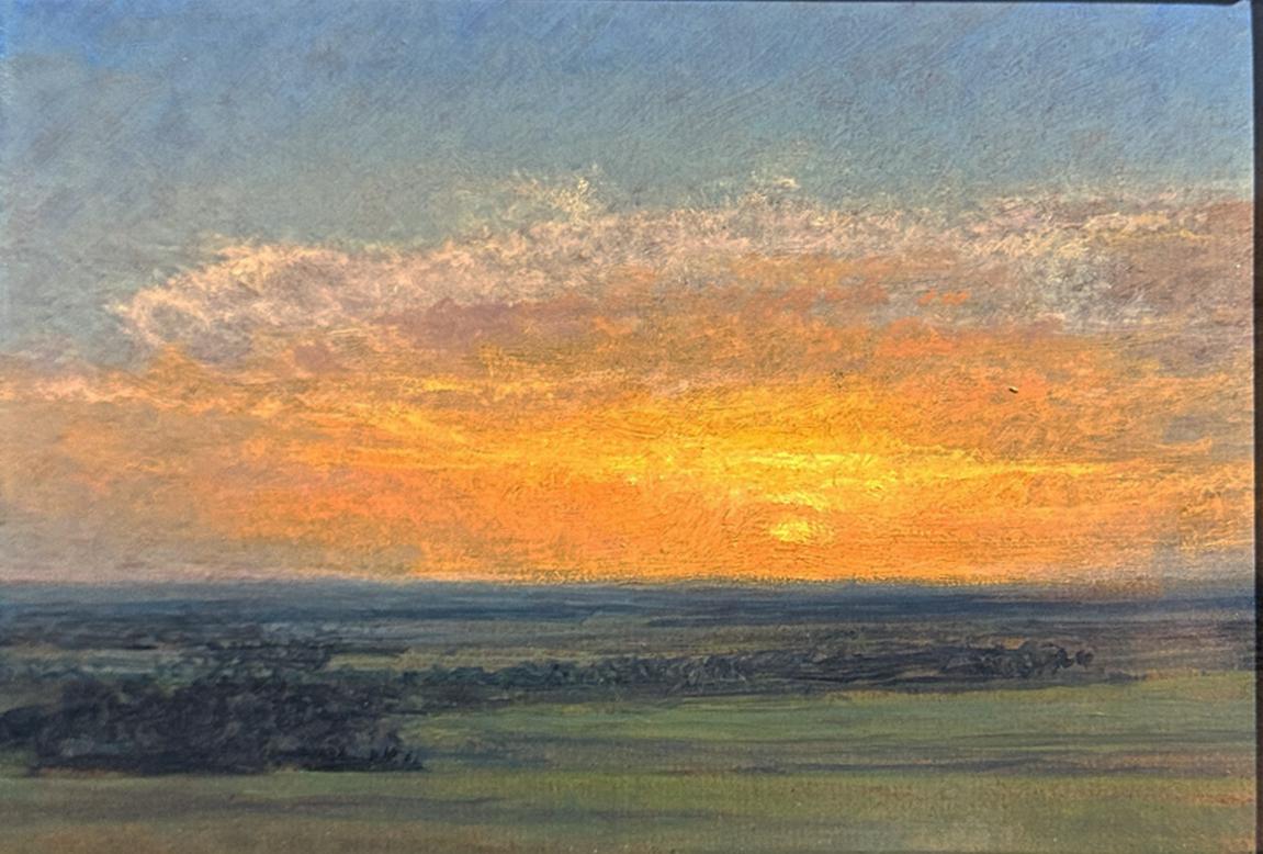 Sunset, Flint Hills - Setting Sun Over Green Fields, Framed Oil Painting For Sale 3