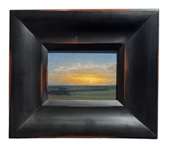 Sunset, Flint Hills - Setting Sun Over Green Fields, Framed Oil Painting