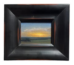 Peinture à l'huile encadrée « Sunset, Flint Hills - Setting Sun Over Green Fields