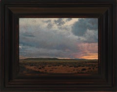 Sunset South of Galisteo, NM - Small Scale Landscape Painting, Oil on Panel