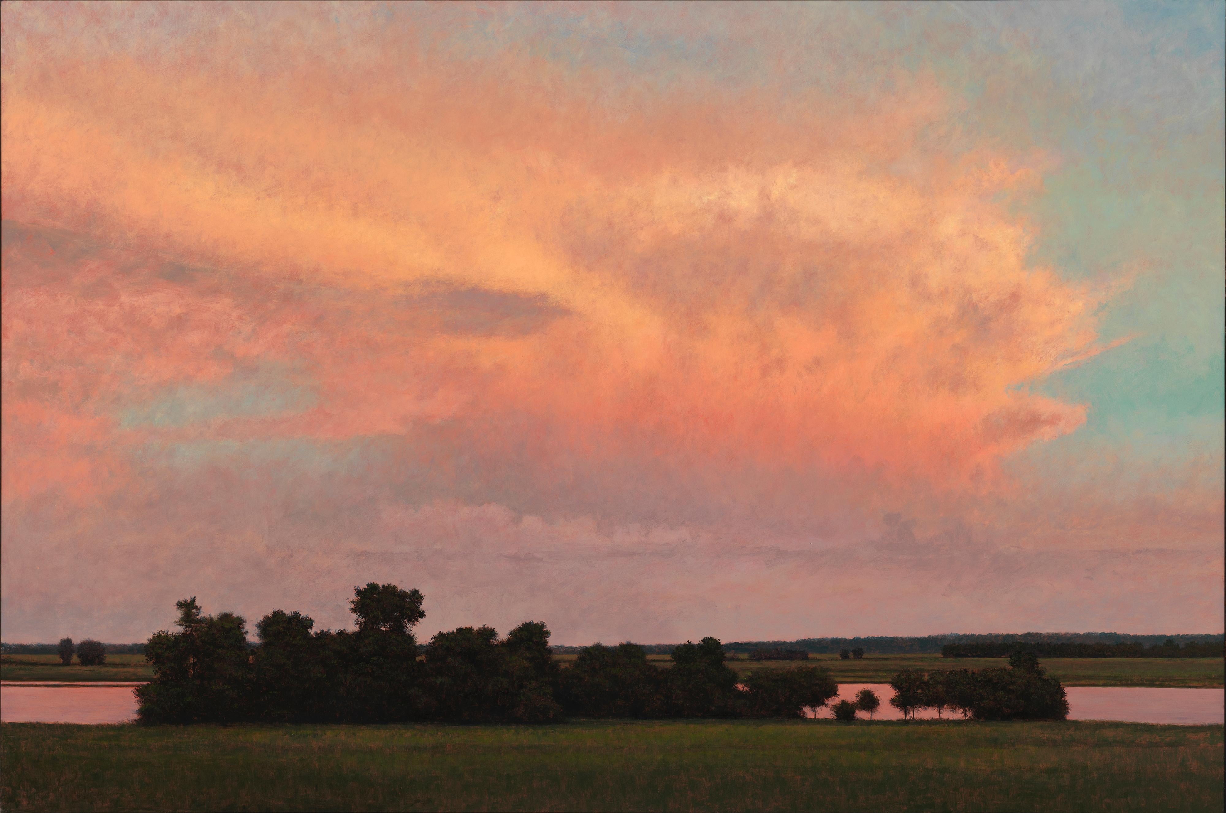 Jeff Aeling Landscape Painting - Thunderstorm Near Alton IL - Oil Painting on Panel of Midwest Landscape