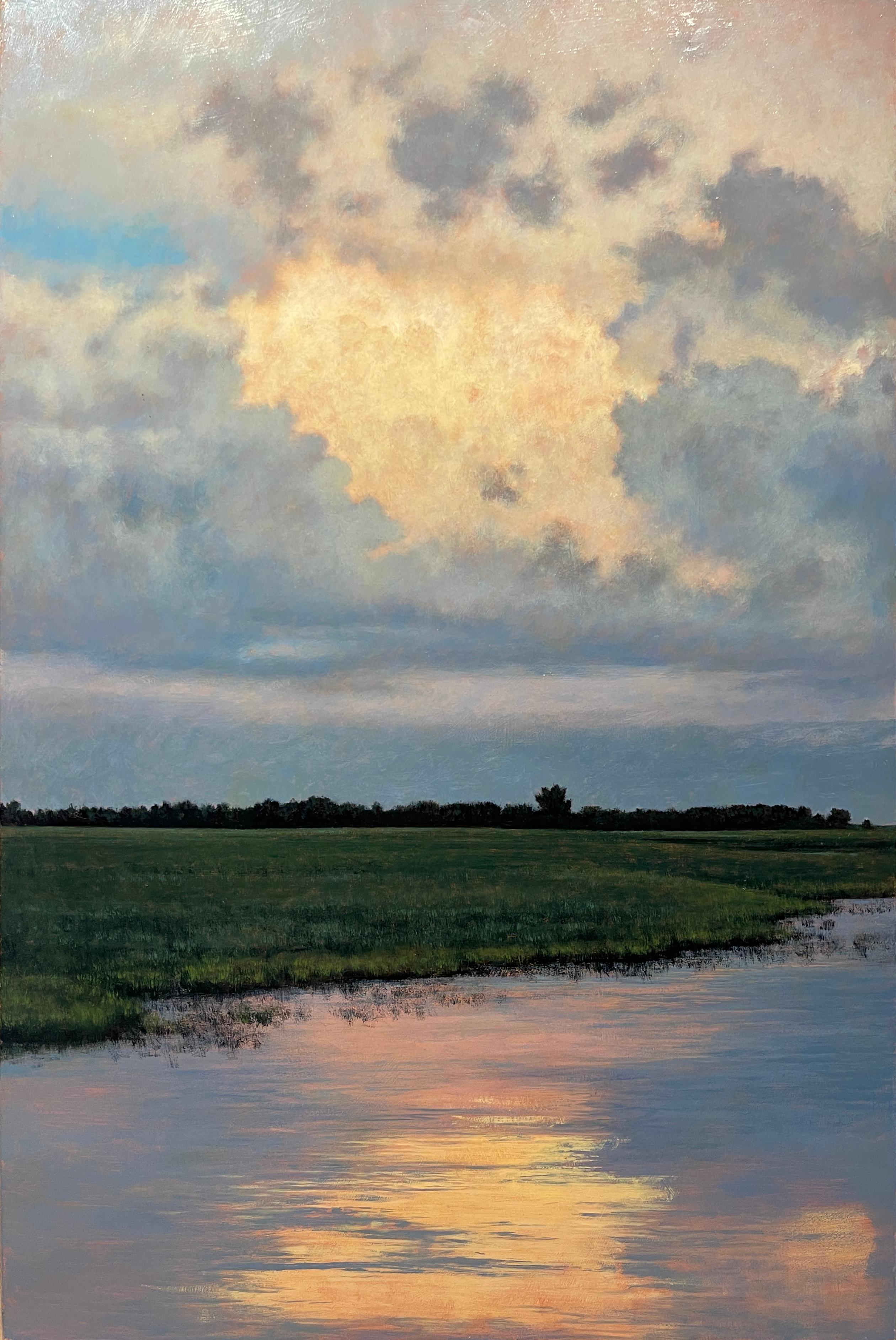 Jeff Aeling Landscape Painting - Untitled (Cumulus over Marshland) - Landscape Oil Painting