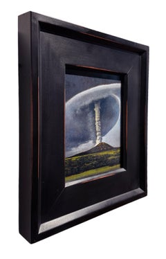 Volcano – Brennender Vulkan mit wirbelnder Wolke aus Esche, gerahmtes Ölgemälde