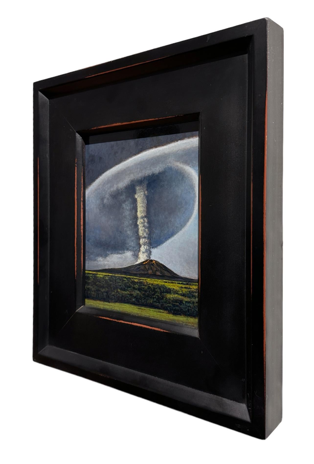 Volcano - Erupting Volcano with Swirling Cloud of Ash, Framed Oil Painting For Sale 2
