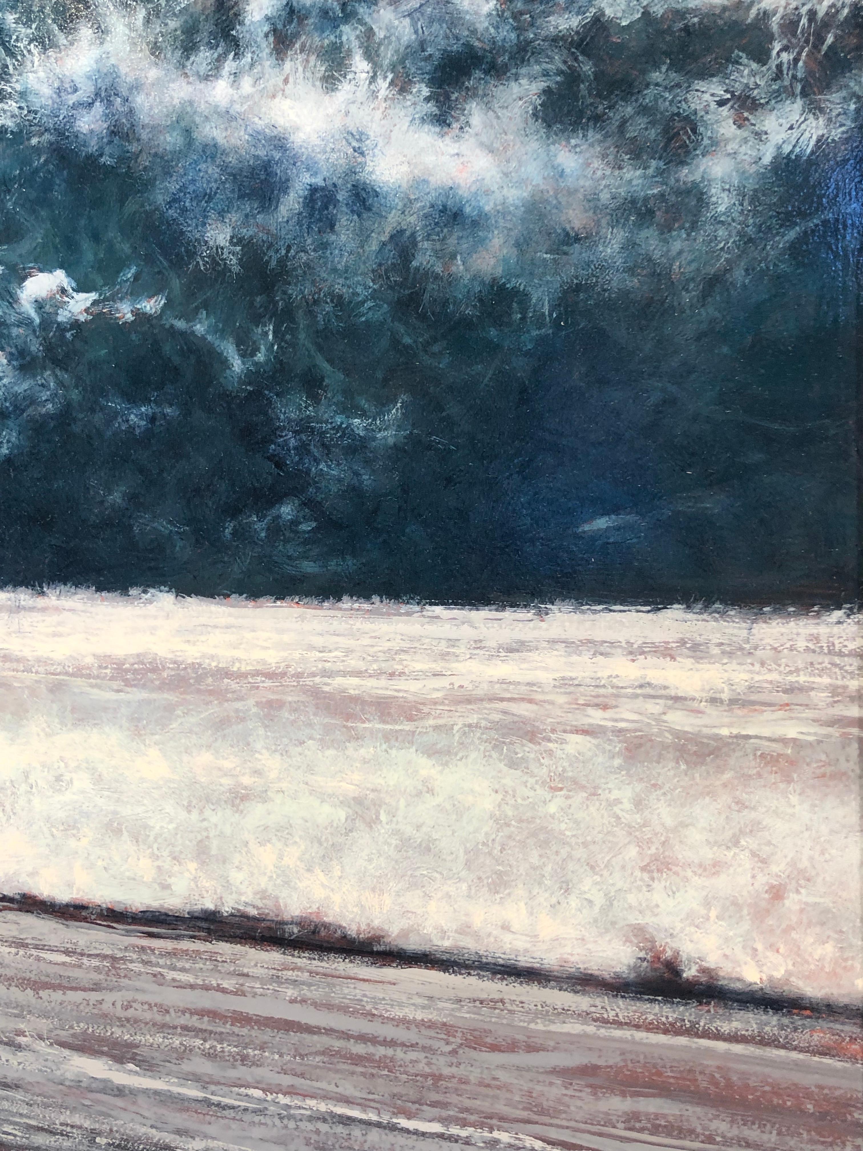 Wave Wave, Kauai – Öl auf Tafel, Gemälde in blauem Türkis, weißem Meeresschaum und grauem Grau (Zeitgenössisch), Painting, von Jeff Aeling