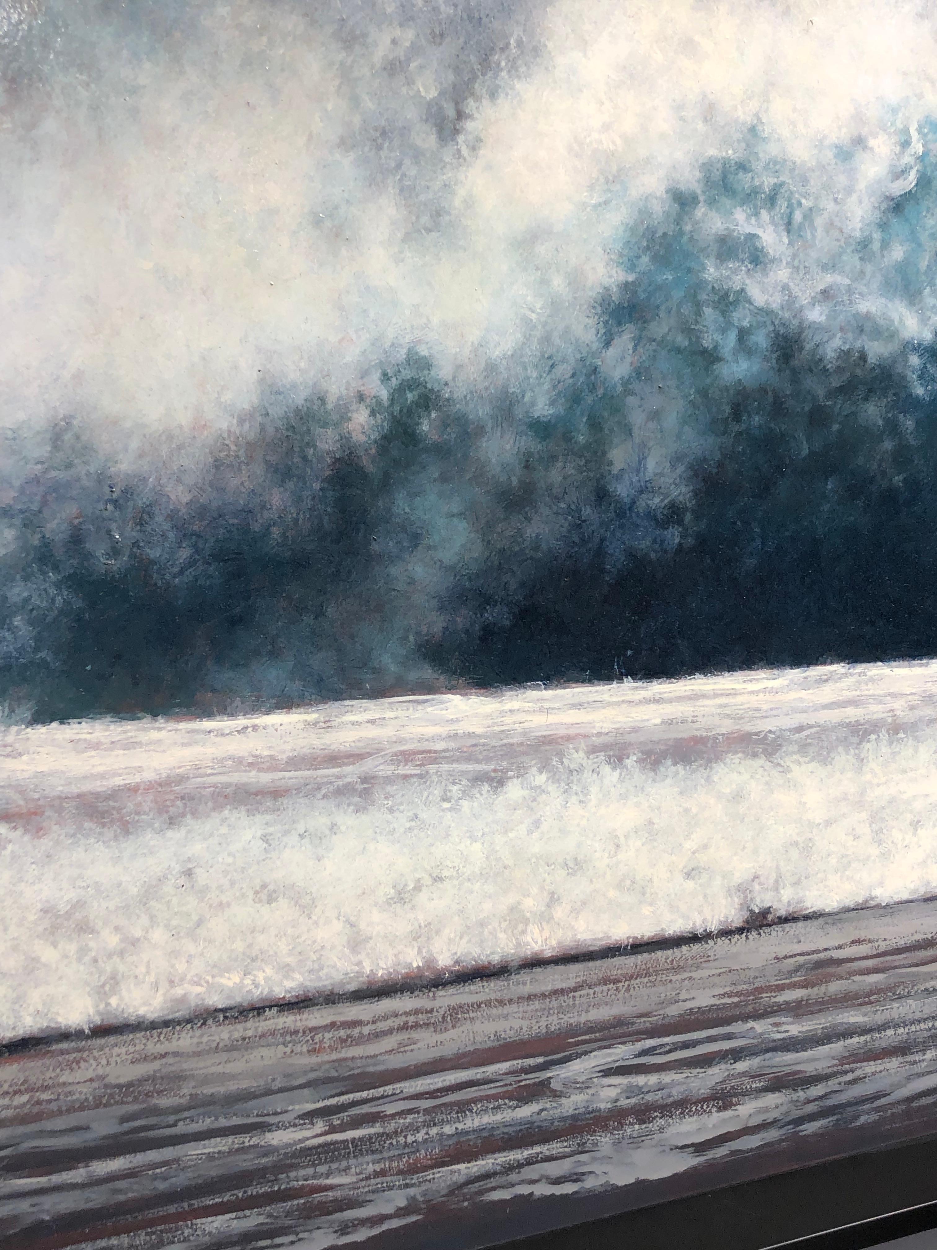 Wave Wave, Kauai – Öl auf Tafel, Gemälde in blauem Türkis, weißem Meeresschaum und grauem Grau im Angebot 3