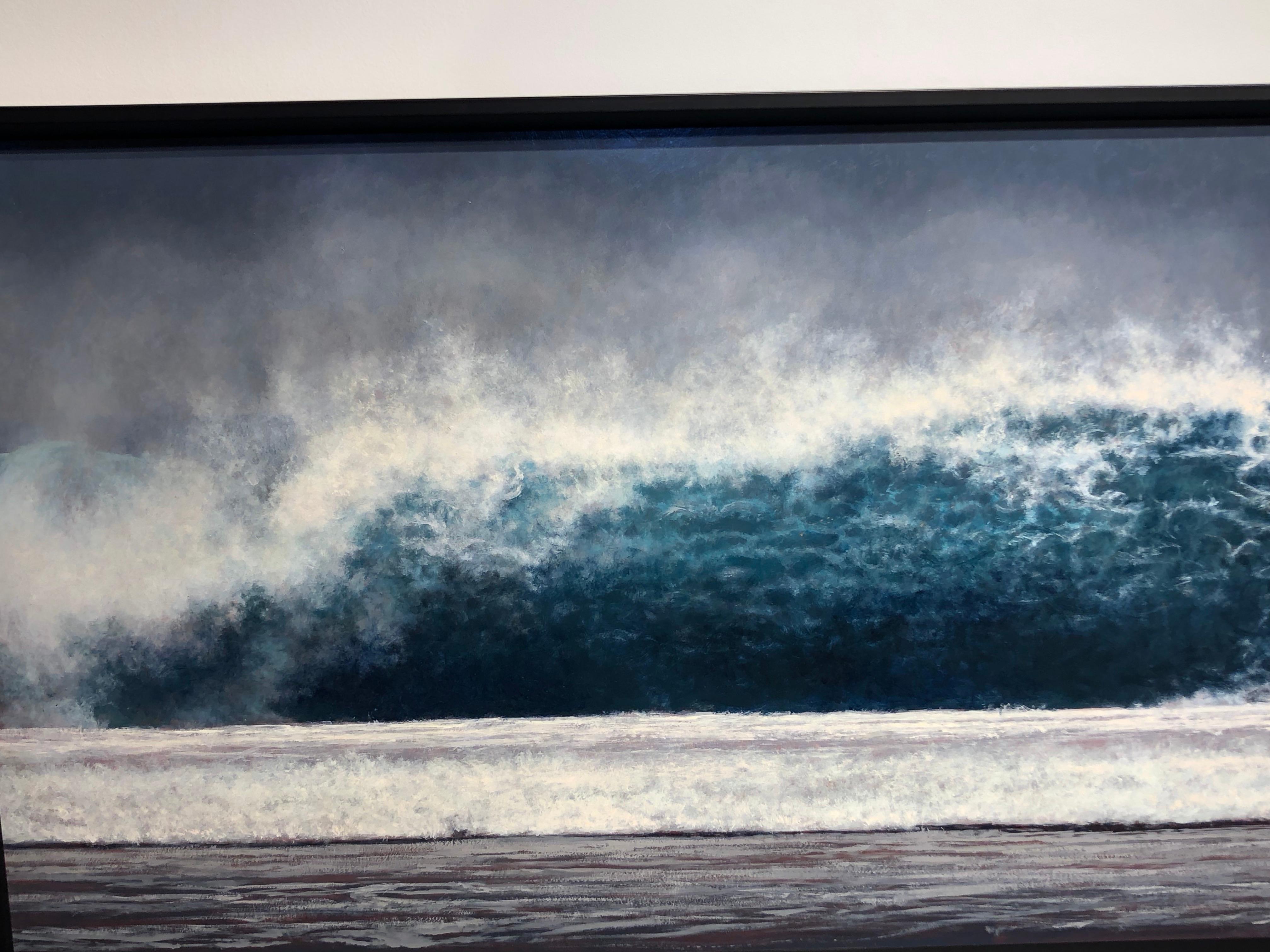 Wave Wave, Kauai – Öl auf Tafel, Gemälde in blauem Türkis, weißem Meeresschaum und grauem Grau im Angebot 5