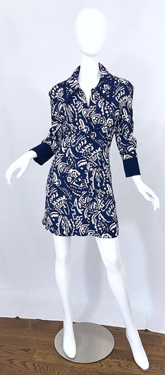 Jeff Banks London Size 16 / 48 Navy Blue + White 1990s Vintage 90s Shirt Dress