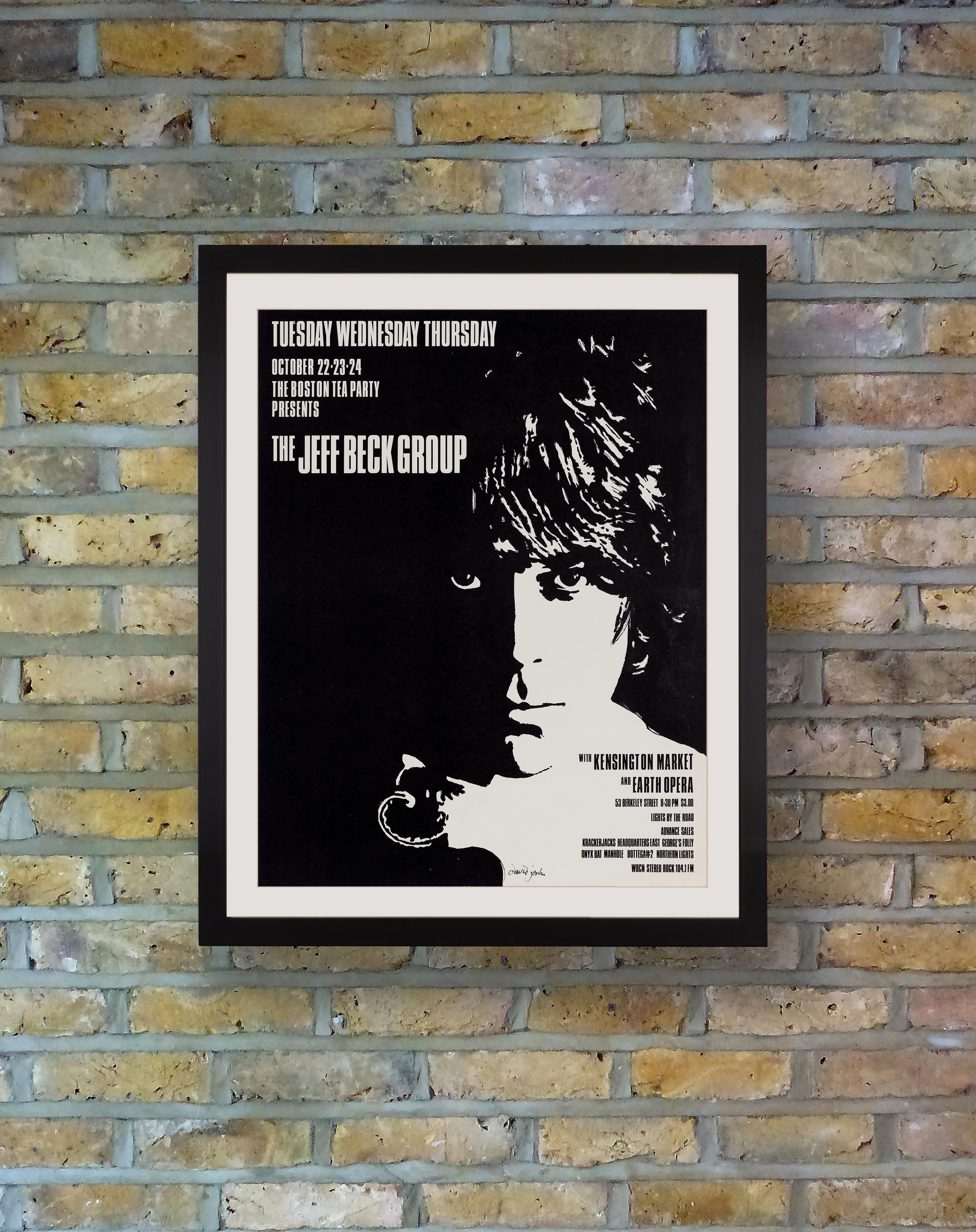 A scarce original concert poster designed by David Jenks for a run of shows by the Jeff Beck Group with support from Kensington Market and Earth Opera at the Boston Tea Party in Boston, Massachusetts, from Tuesday 22 to Thursday 24 October 1968,