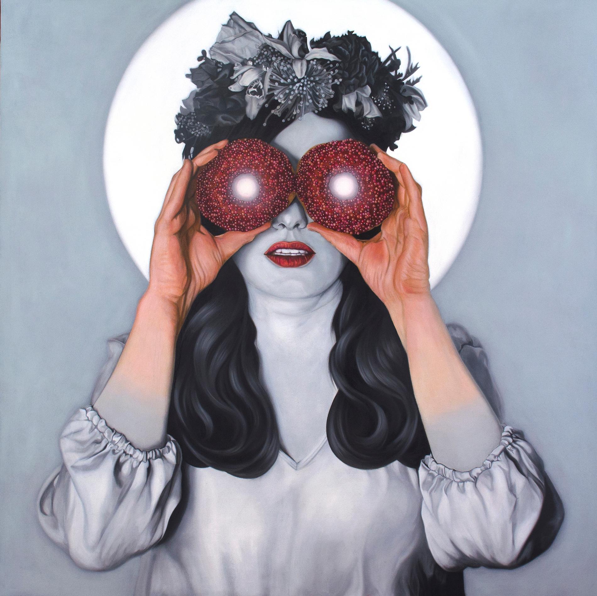 The Vision de Jeff Chester, huile sur toile, réalisme pop, tons sourds