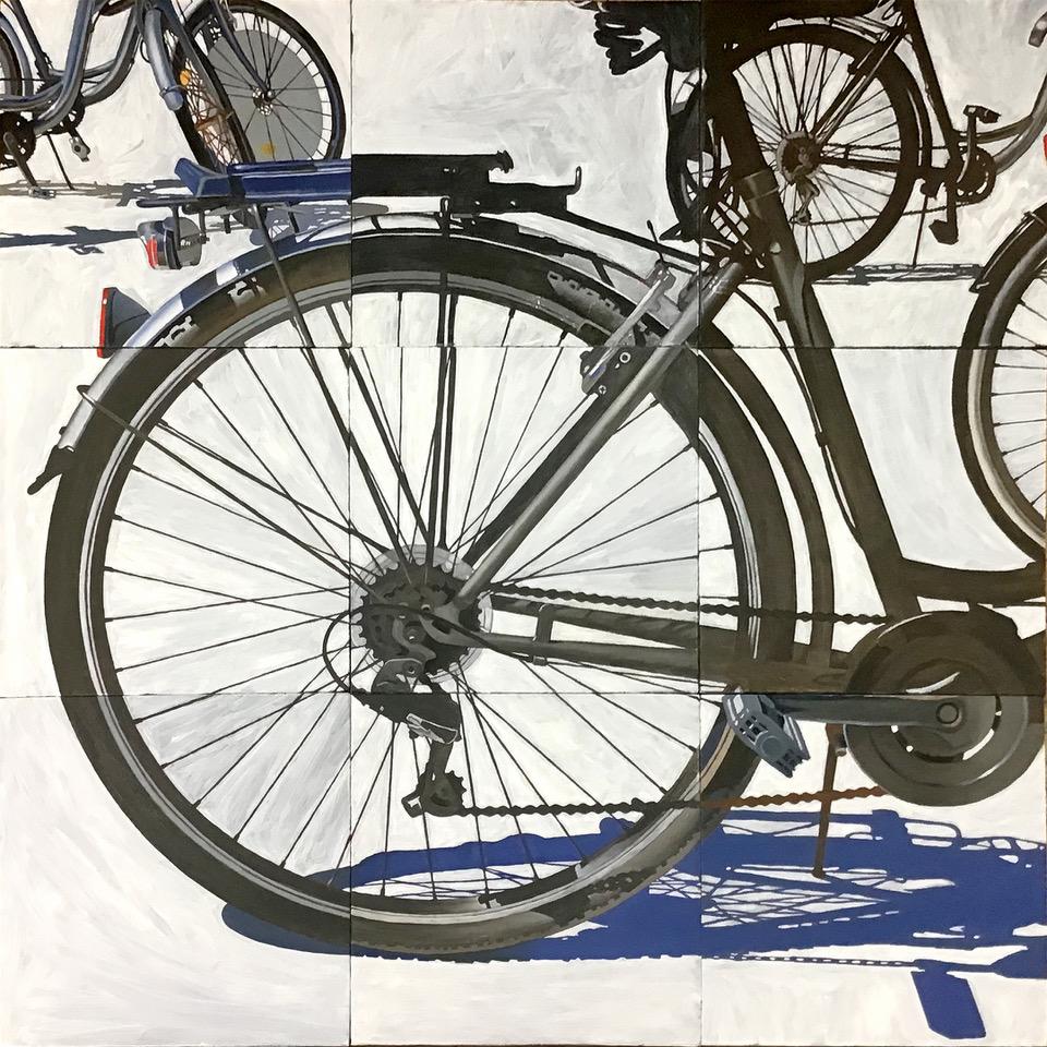 Jeff Cohen Figurative Painting - Barcelona Bikes