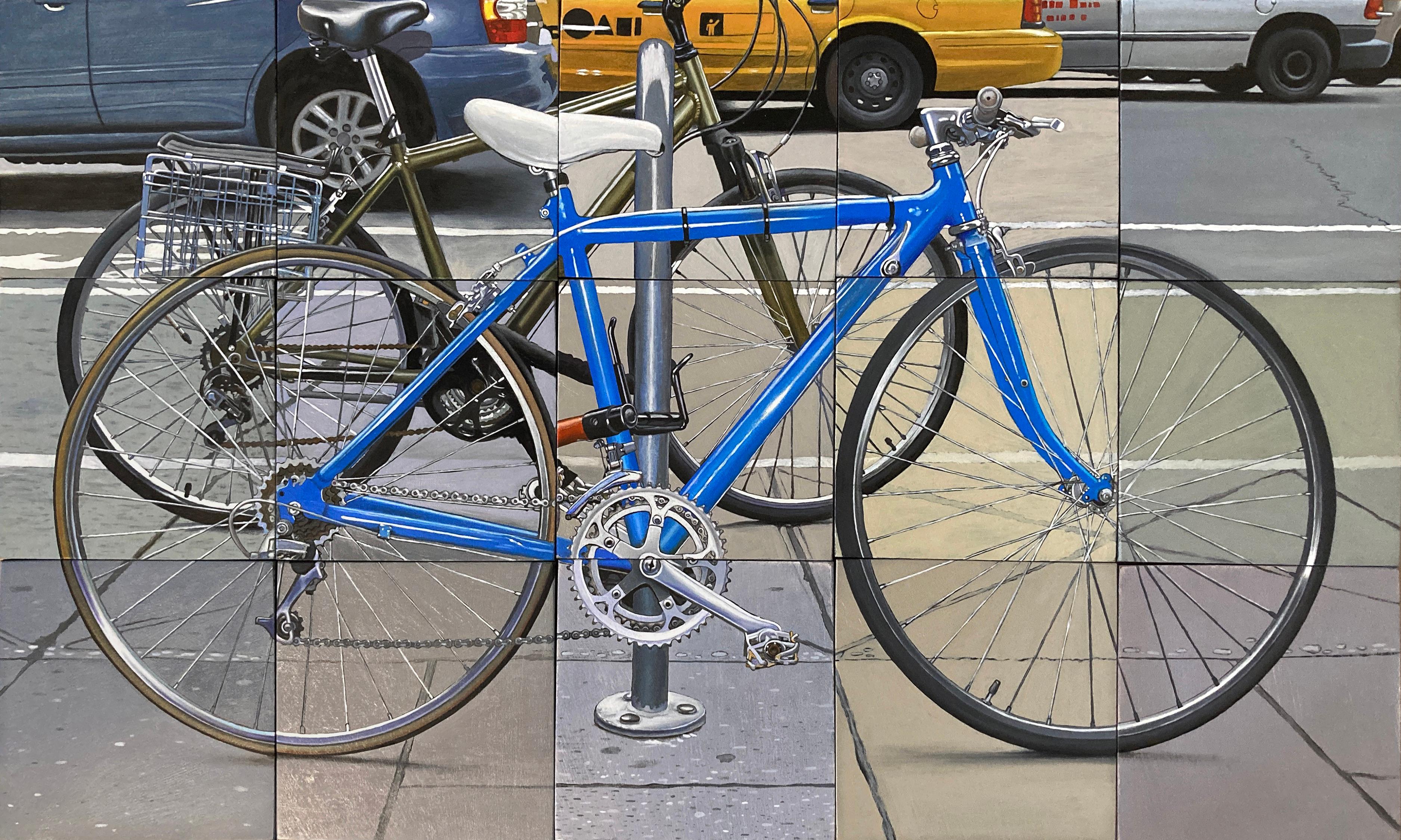 Jeff Cohen Figurative Painting - Two New York Bikes
