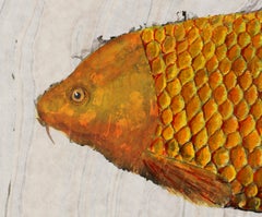 Big Ass Goldfish, Japanese Style Gyotaku Fish Painting in Blue on Mulberry Paper