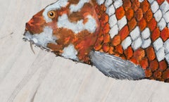 Big Boi Koi I, Japanese Style Gyotaku Fish Painting on Mulberry Paper, Framed