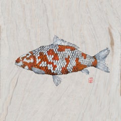 Big Boi Koi I, Japanese Style Gyotaku Fish Painting on Mulberry Paper, Framed