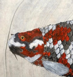 Big Boi Koi II, Japanese Style Gyotaku Fish Painting on Mulberry Paper, Sumi Ink