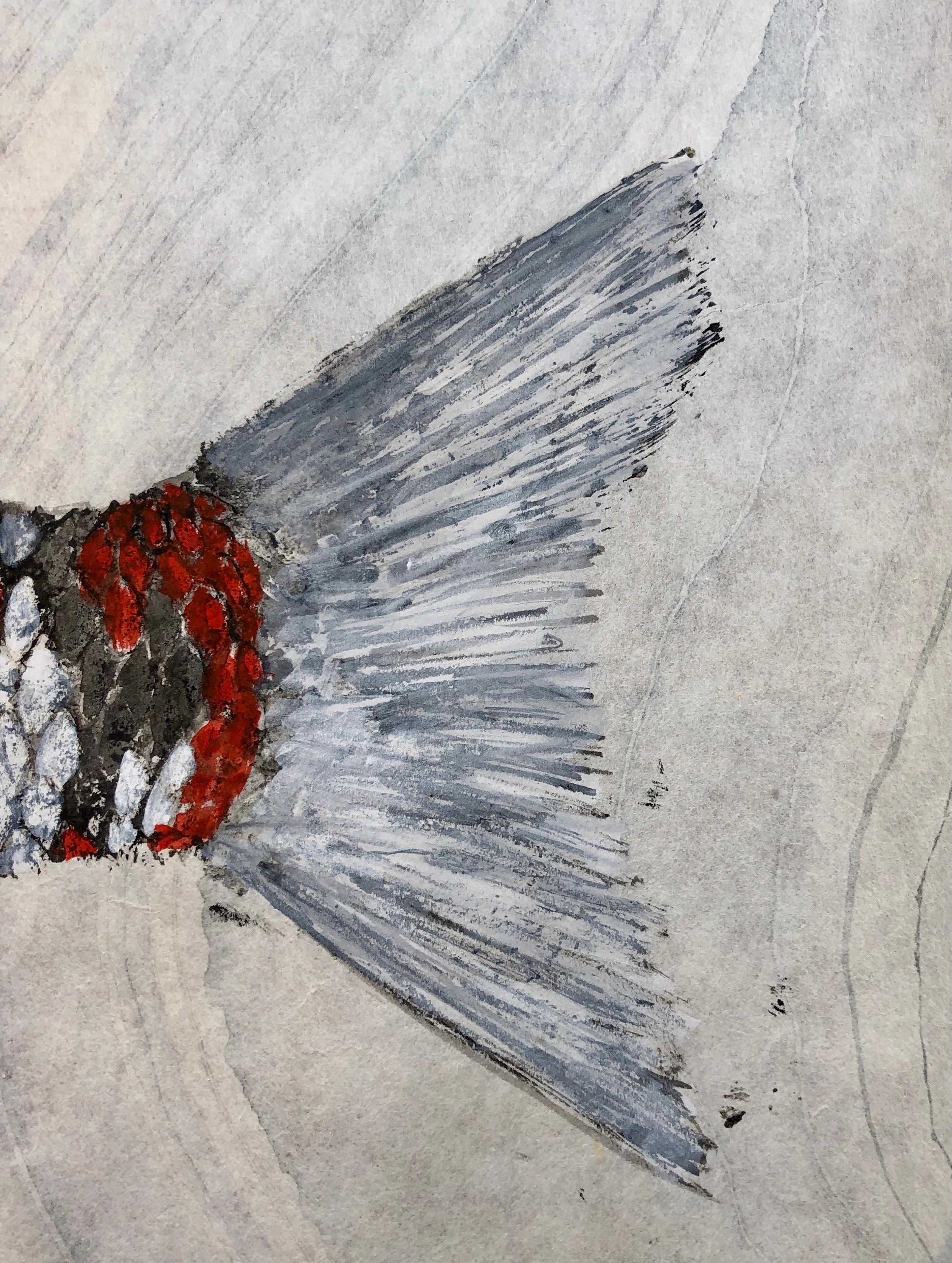About 100 years ago in Japan, fishermen created gyotaku prints to record their prized catches. Gyotaku is created by pressing rice paper onto a fish covered with ink or paint.  An avid fisherman himself, Conroy caught this carp to create this