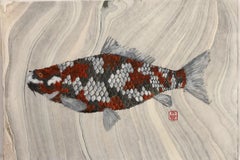 Big Boi Koi II, Japanese Style Gyotaku Fish Painting on Mulberry Paper, Sumi Ink
