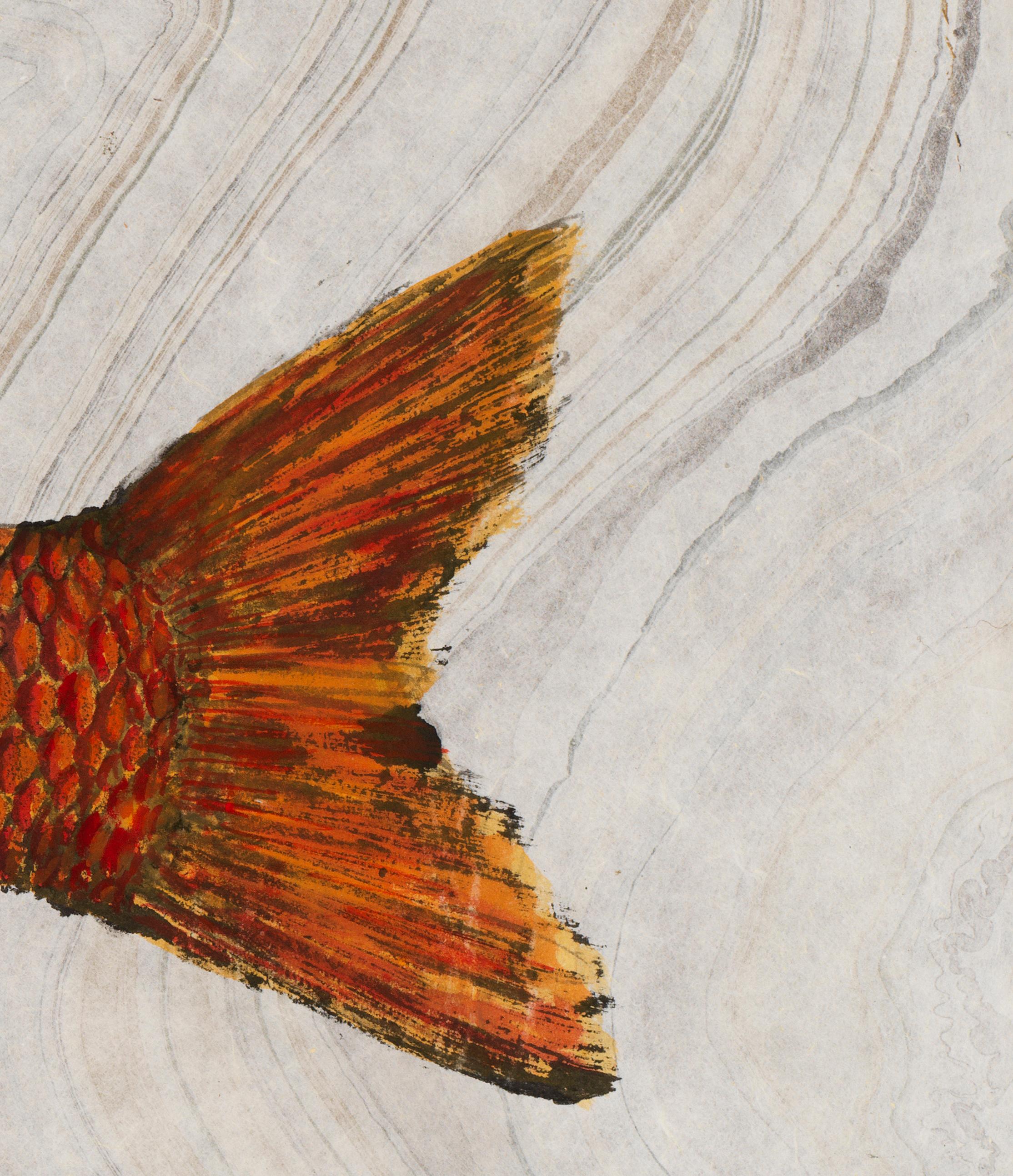 Big Red, Japanese Style Gyotaku Fish Painting on Mulberry Paper - Art by Jeff Conroy