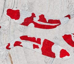 Kohaku - Koi Fish, Japanese Style Gyotaku Painting on Marbled Mulberry Paper