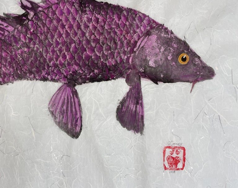 Jeff Conroy Plum Crooked Carp Japanese Style Gyotaku Painting of