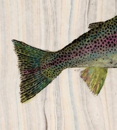 Rainbow, Japanese Style Gyotaku Fish Painting of a Trout, on Mulberry Paper
