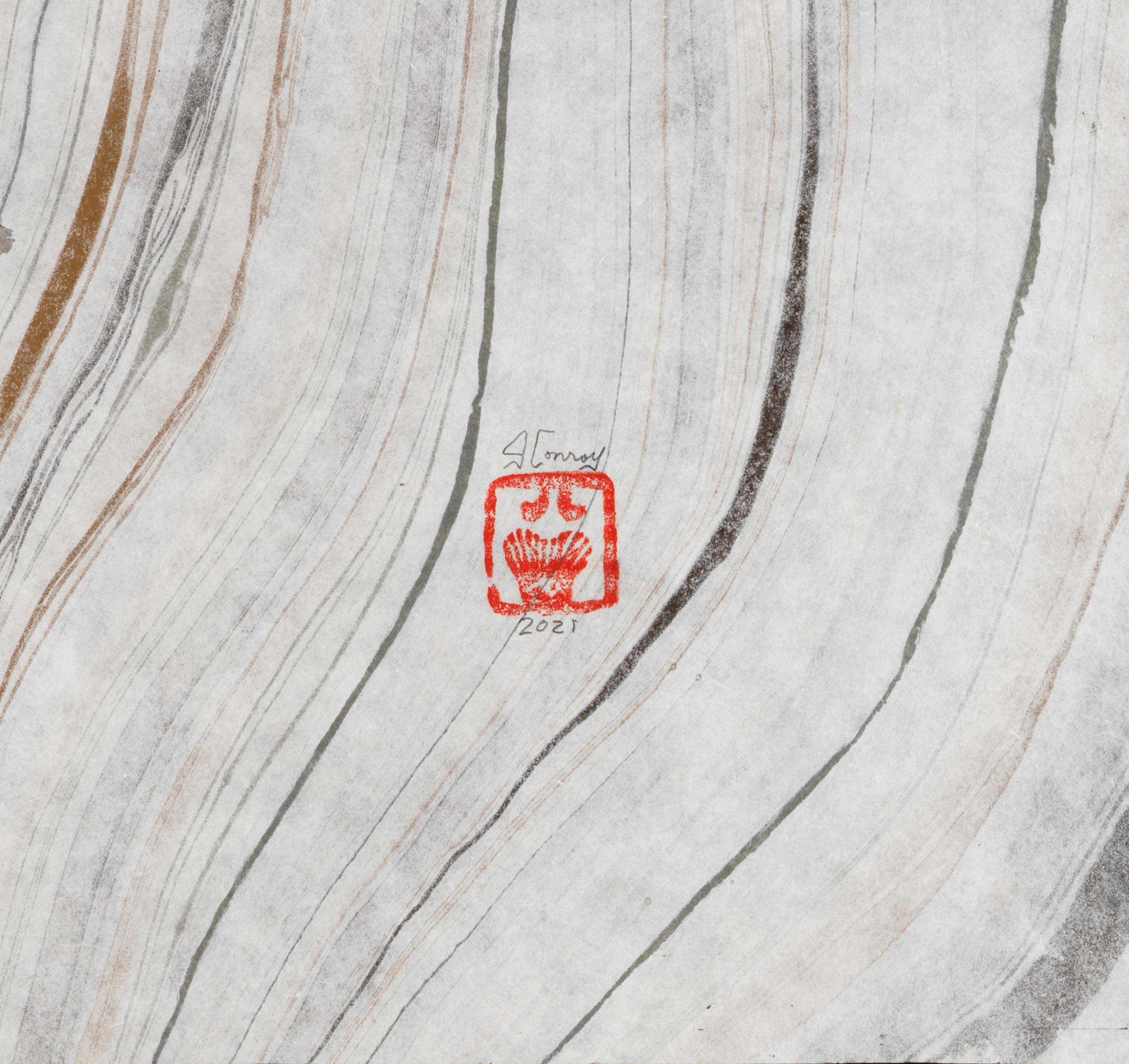 Dos Tambores Negros - Pintura Gyotaku de Estilo Japonés sobre Papel de Morera de Dos Peces en venta 1