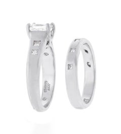 Jeff Cooper Anillo de compromiso de diamantes talla princesa de 1 quilate y banda a juego