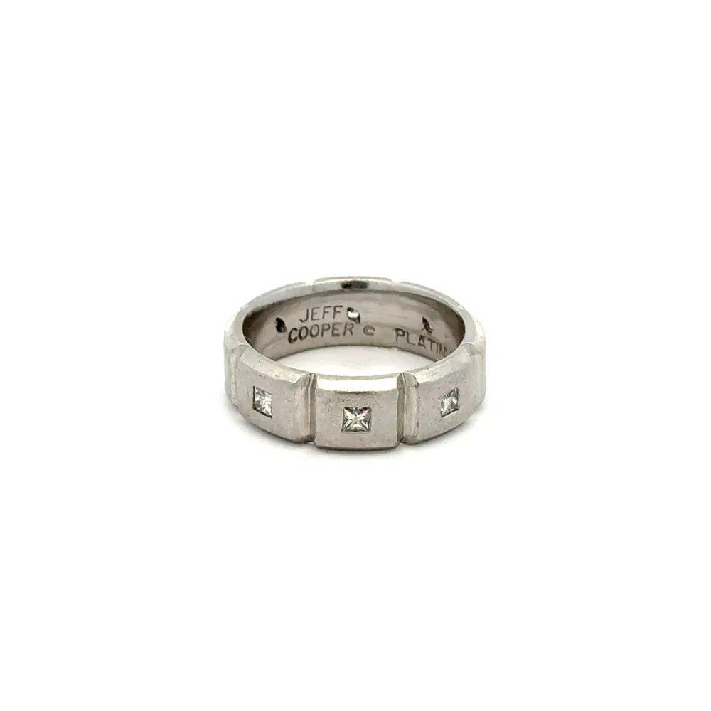 Jeff Cooper Designer Unisex Princess Cut Diamond Geometric Platinum Eternity Band Ring. Hand set with 8 Princess Cut Diamonds, weighing approx. 0.40tcw. Ring size 6.25, we offer ring resizing. Hand crafted in 18K Gold White Gold Geometric Design