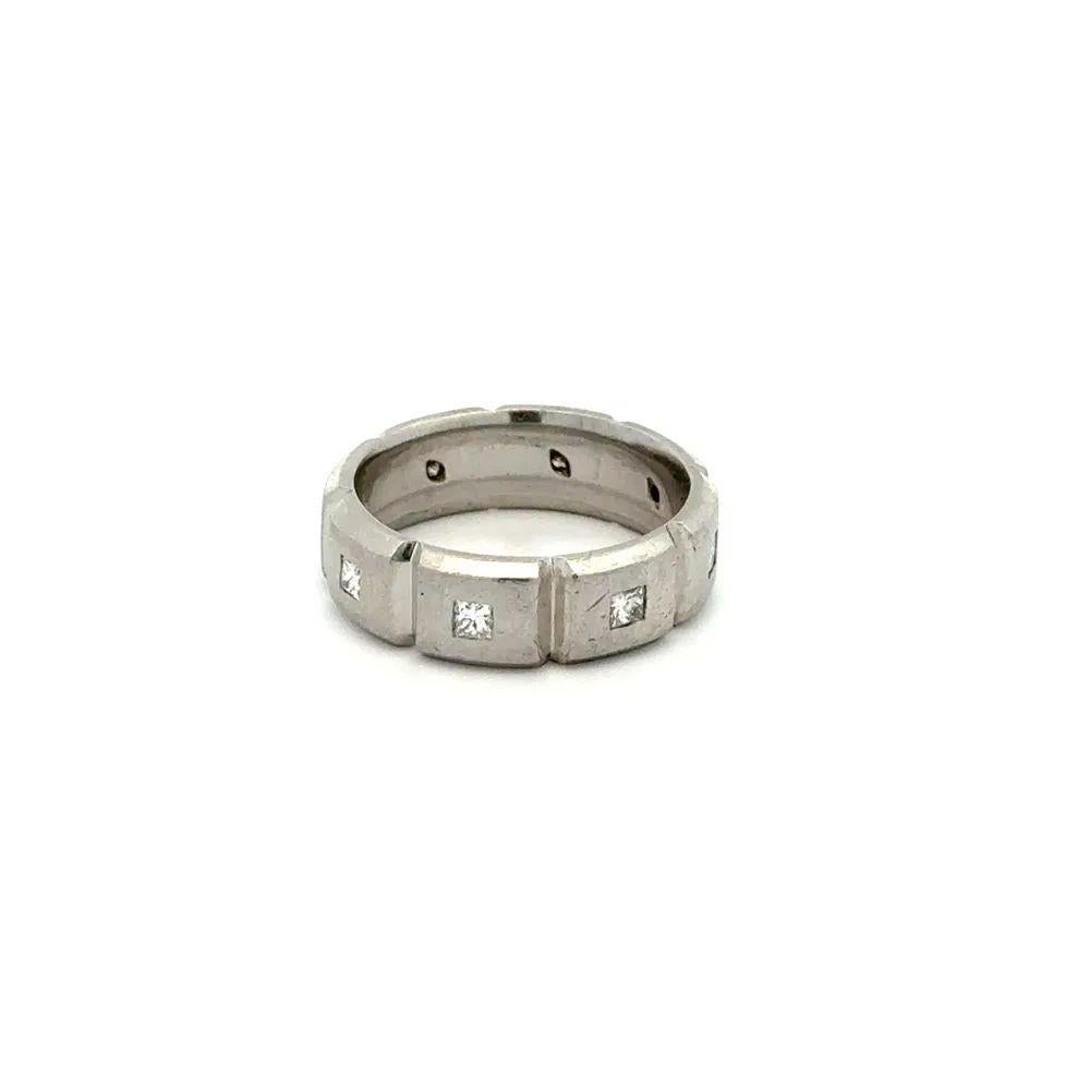 Women's or Men's Jeff Cooper Designer Princess Cut Diamond Platinum Eternity Band Ring For Sale