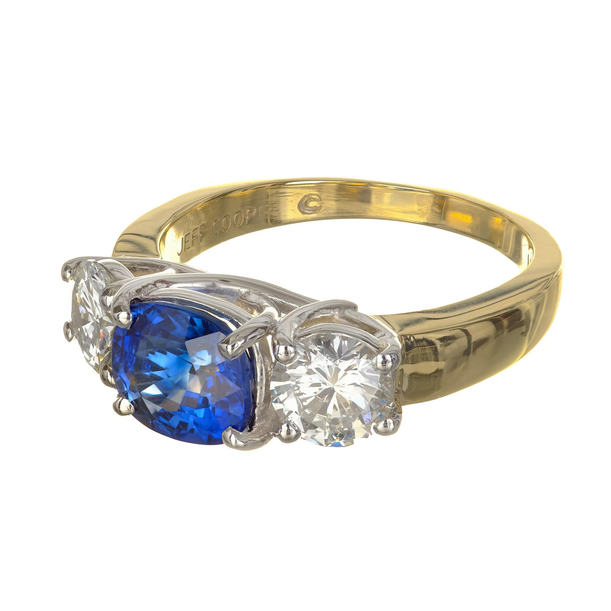Cushion Cut Jeff Cooper GIA Certified 3.33 Carat Sapphire Diamond Platinum Engagement Ring