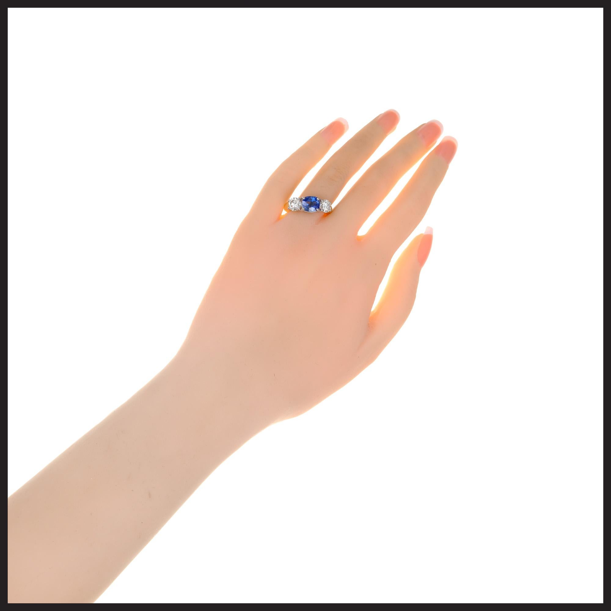 Cushion Cut Jeff Cooper GIA Certified 3.33 Carat Sapphire Diamond Platinum Engagement Ring For Sale