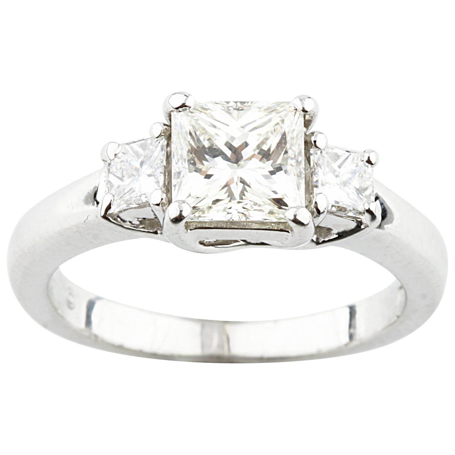Jeff Cooper Platinum Princess Cut 3-Stone Diamond Engagement Ring Size 6 For Sale