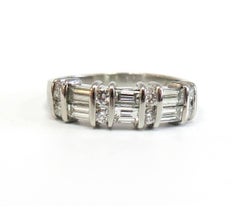 Jeff Cooper Two-Row Round Baguette Diamond Wedding Band, Platinum, 0.75 Carat