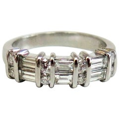 Jeff Cooper Two-Row Round Baguette Diamond Wedding Band, Platinum, 0.75 Carat