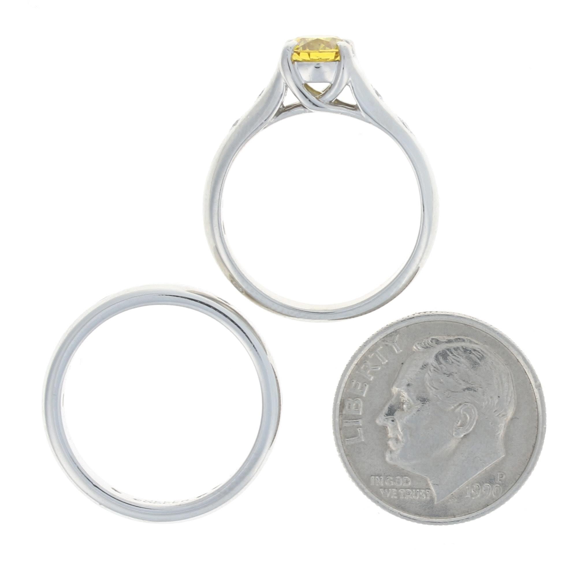 Women's or Men's Jeff Cooper Yellow Diamond Engagement Ring & Wedding Band Platinum Round .90ctw For Sale