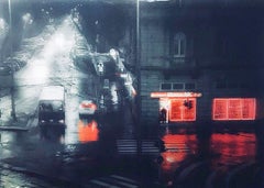 Night Rain - City Street by Night / Urban Scene in skulpturalem Glas