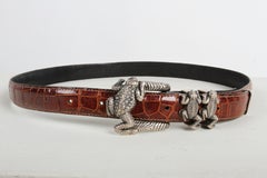 Jeff Deegan Ladies #1206 Sterling Frog 4-Pc Buckle 1" Alligator Belt Size 31