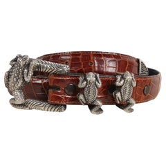 Jeff Deegan Ladies #1206 Sterling Frog 4-Pc Buckle 1" Alligator Belt Size 31
