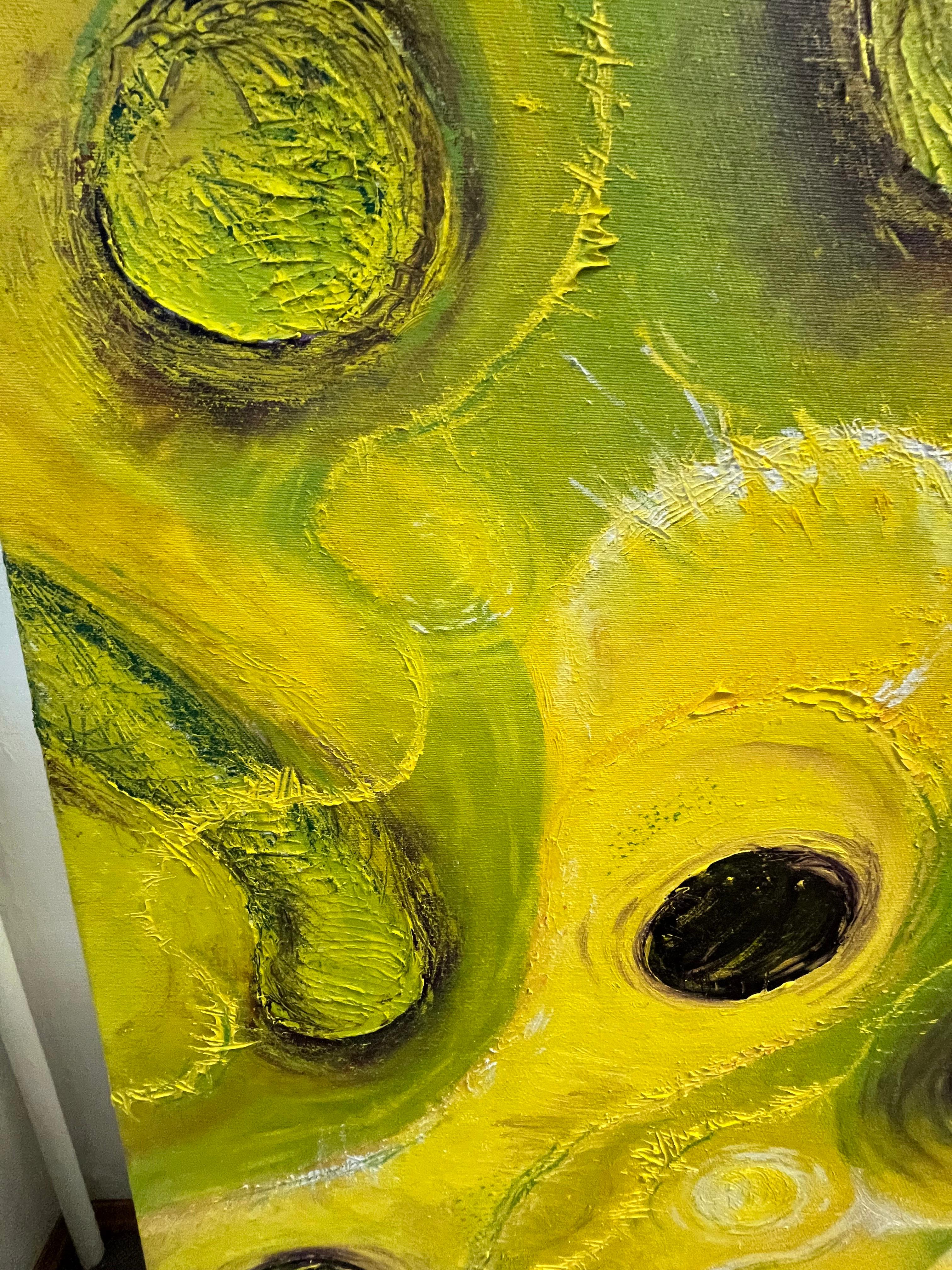 Yellow green violet balls 1 - Abstract Painting by Jeff Engberg