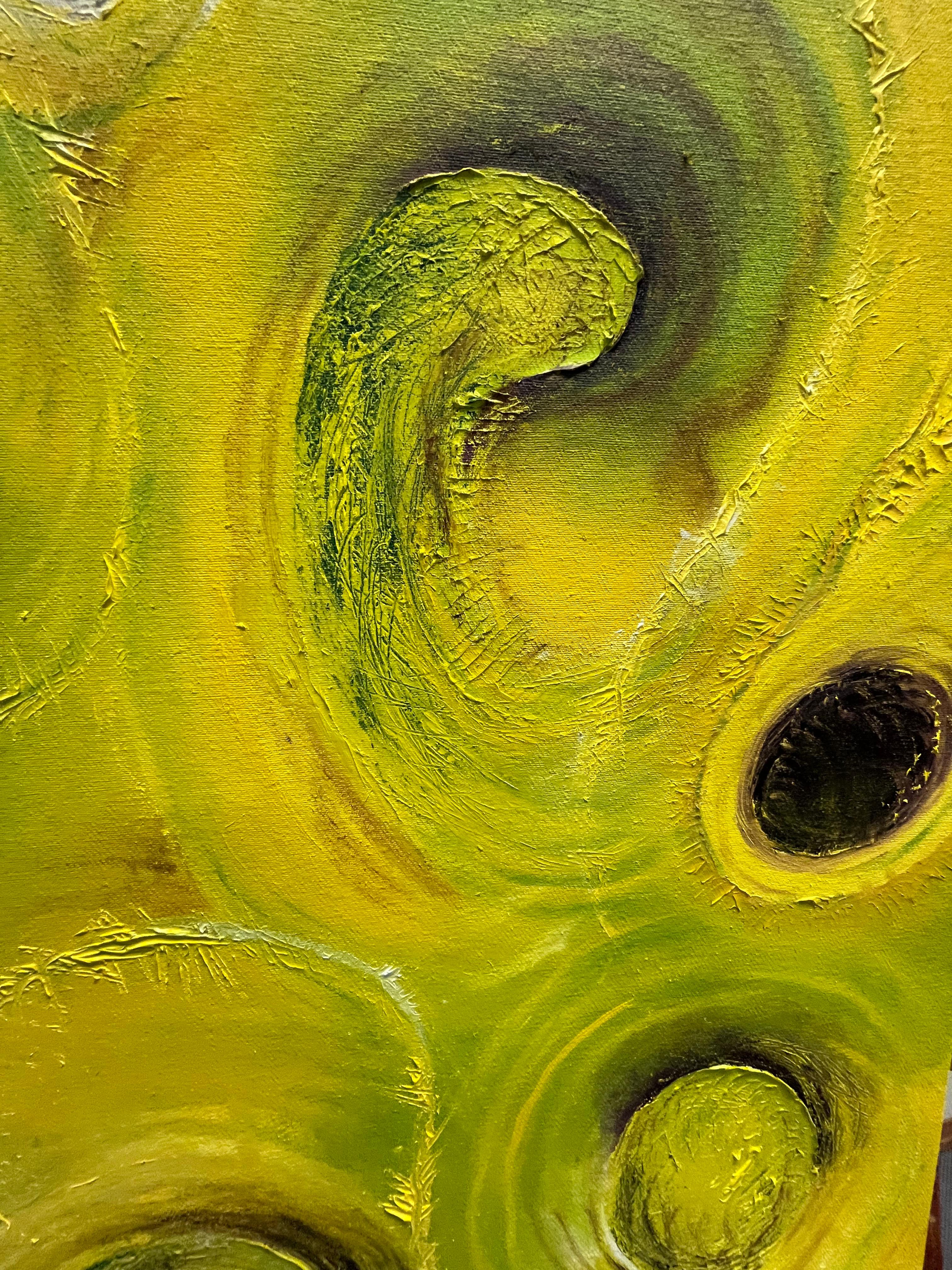 Yellow green violet balls 2 - Abstract Painting by Jeff Engberg