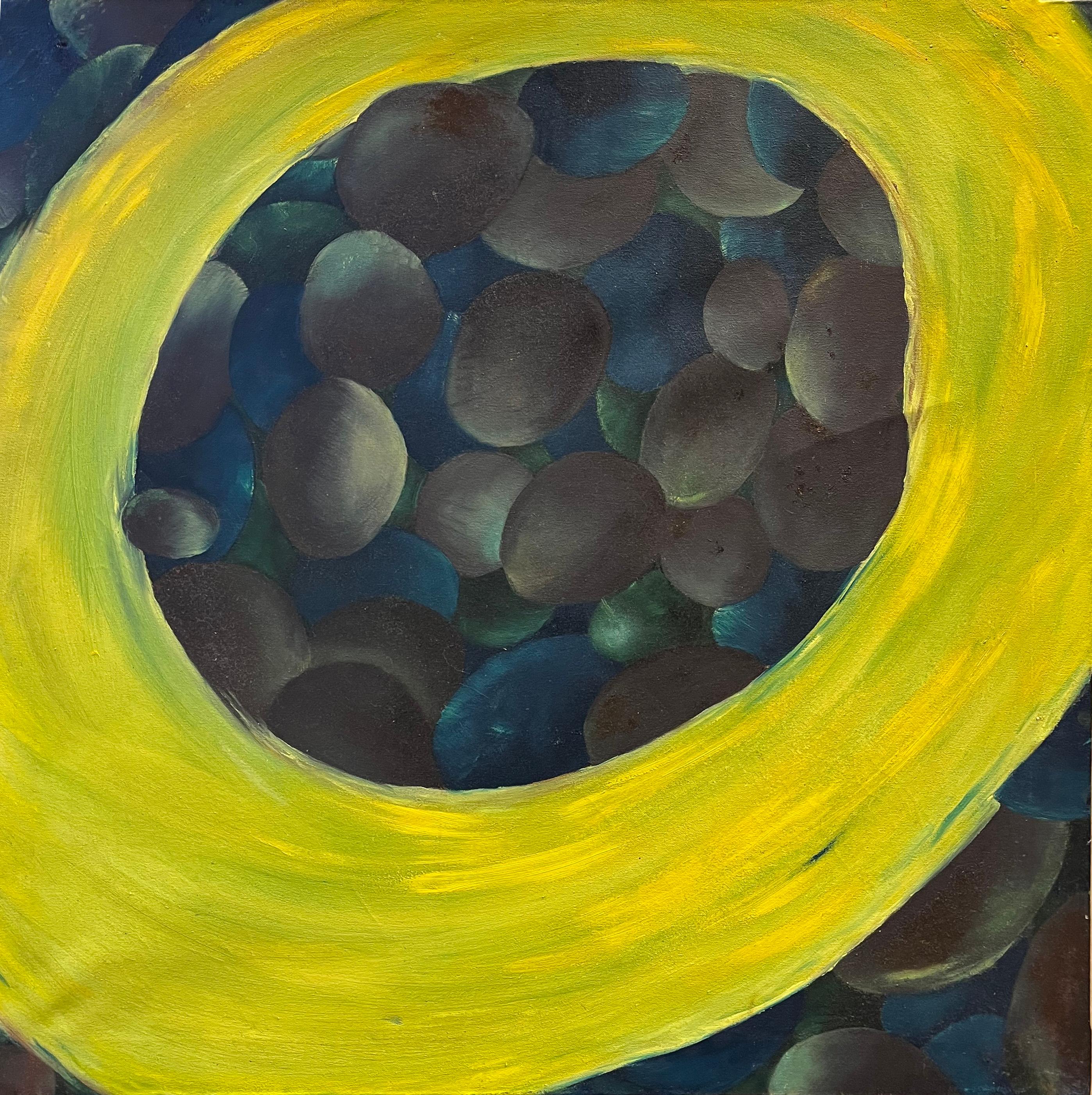 Jeff Engberg Figurative Painting - Yellow swirl with balls