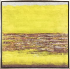 "Blazing Sun" Peinture abstraite contemporaine à l'huile et à la cire sur panneau encadrée