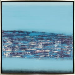 "Kind of Blue" Contemporary Abstract Oil and Wax on Panel Framed Painting