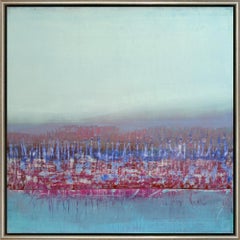 „On The Water I“ Leuchtend und strukturiertes abstraktes Gemälde mit Landschaftselementen