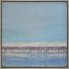 „On The Water VII“ Tranquil Blaues & rosafarbenes abstraktes Kunstwerk mit Landschaftsgefühl