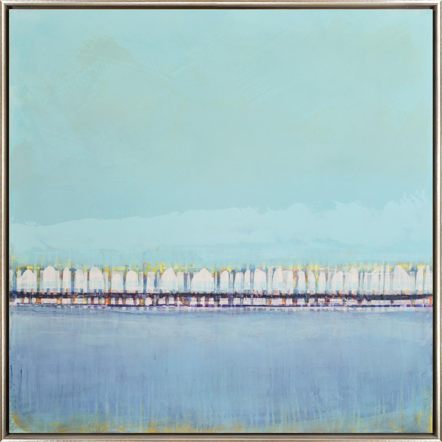 Jeff Erickson Landscape Painting - "On The Water XXII: Spinnaker" Contemporary Framed Oil and Wax on Panel