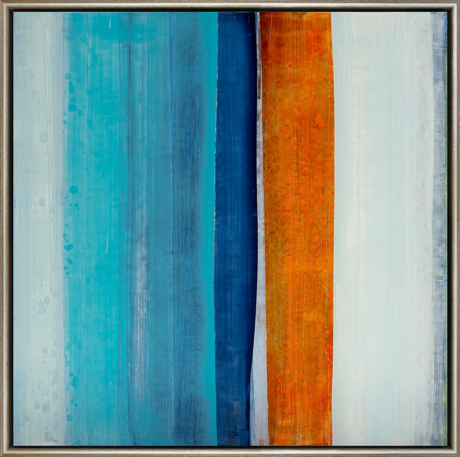 Jeff Erickson Abstract Painting - "The Five Senses: Orange Slices" Blues, Orange, and White on Panel