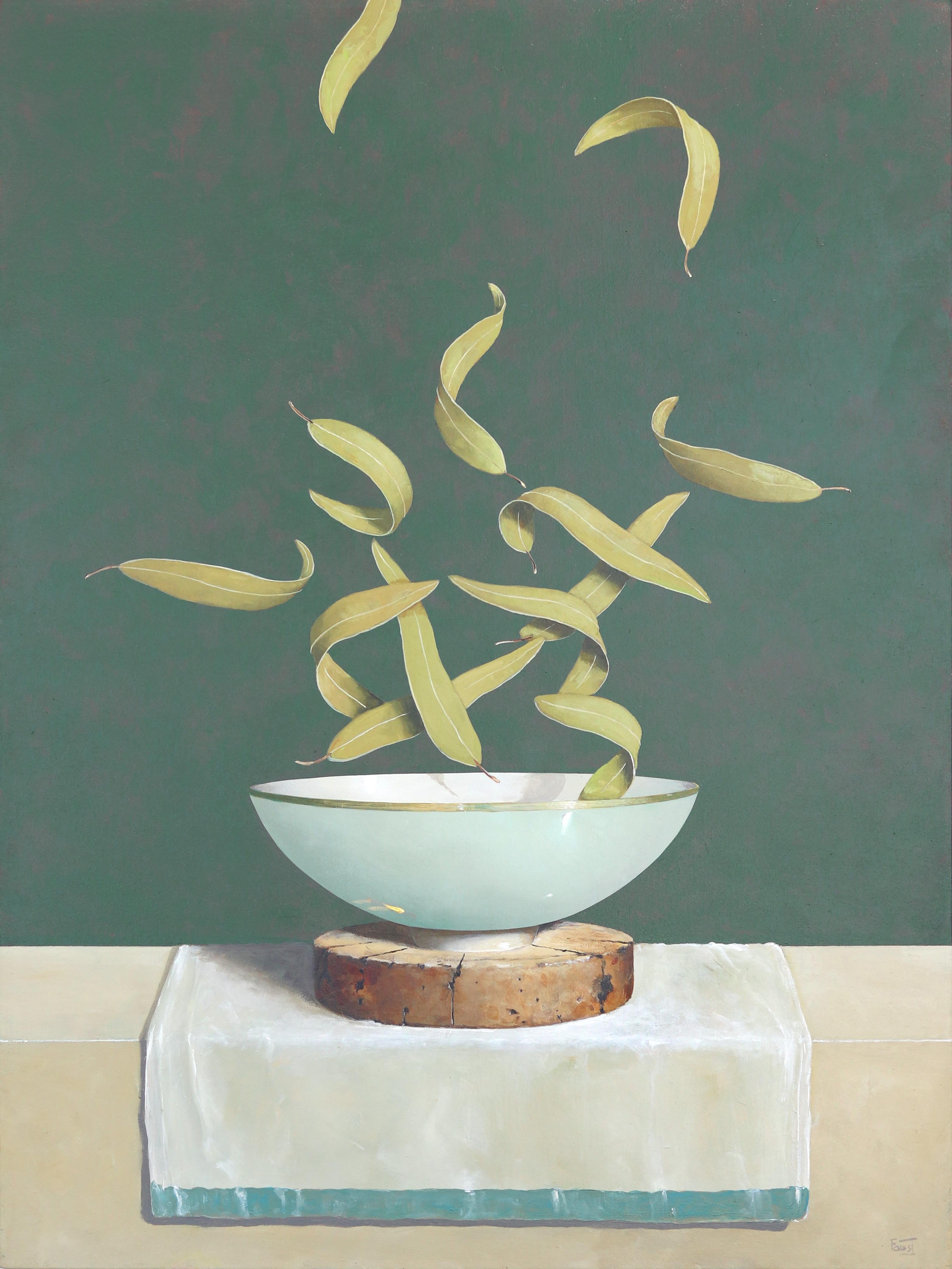 Ráfaga verde  -  Pintura surrealista contemporánea de bodegones