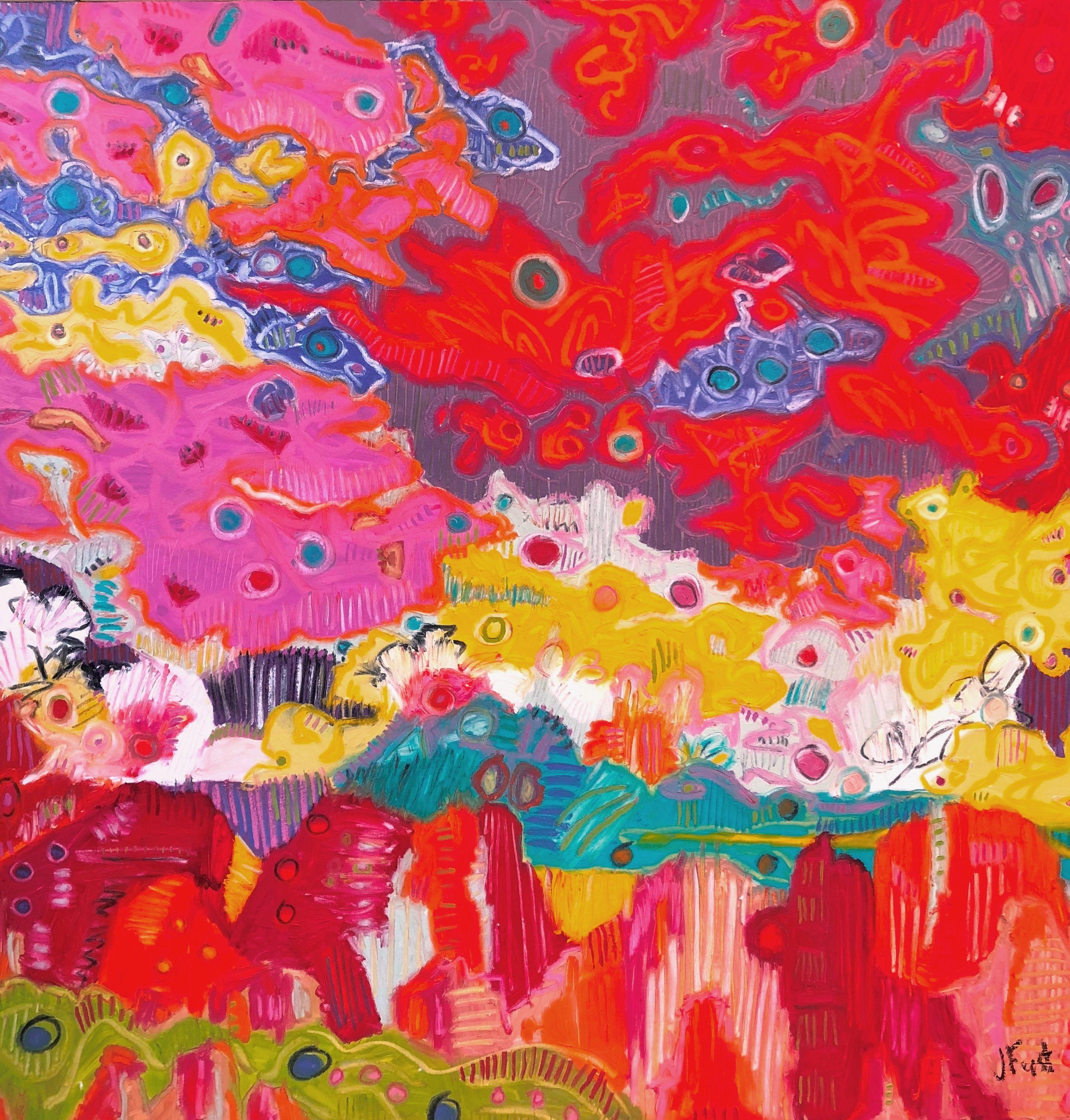 Jeff Ferst Abstract Painting - Rainbow Clouds, Painting, Oil on Canvas
